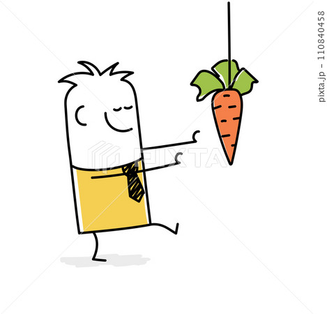 Stick figure, incentive, reward or bonus to motivate employee. Stick figure, incentive, reward or bonus to motivate employee. 110840458