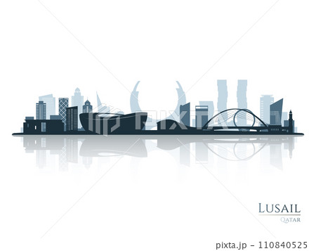 Lusail skyline silhouette with reflection. 110840525