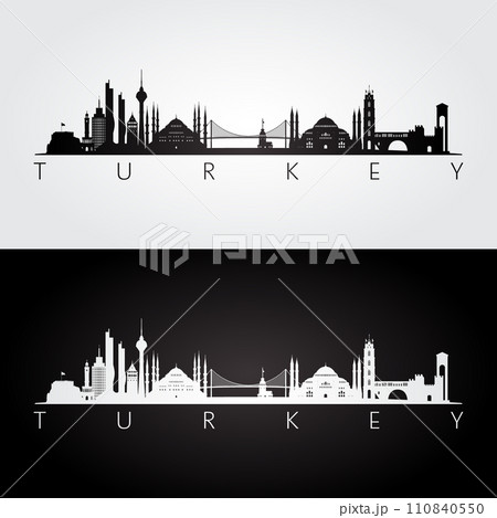 Turkey skyline and landmarks silhouette 110840550