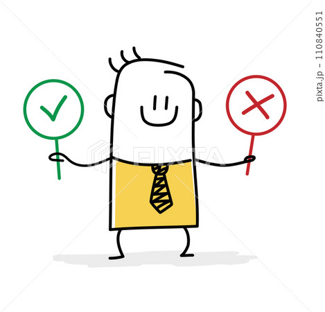 Stick figure, business decision right or wrong. 110840551