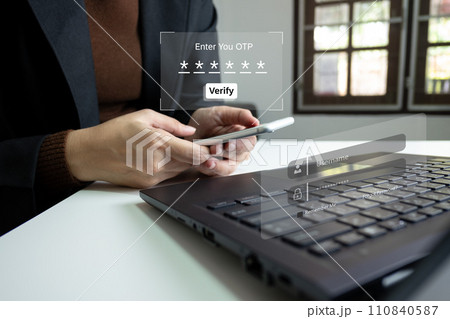 Verification of information with otp scanner,2 factor authentication, high security for login access information, Internet security, online financial transaction, 2-step verify Verification of information with otp scanner,2 factor authentication, high security for login access information, Internet security, online financial transaction, 2-step verify 110840587