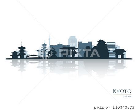 Kyoto skyline silhouette with reflection. 110840673