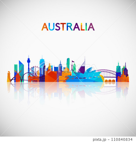Australia skyline silhouette in colorful geometric style.  110840834