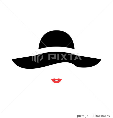Woman in large summer hat with white ribbon. 110840875
