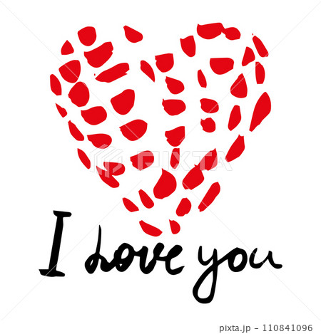 Heart hand drawn doodle, sketch, text I love you lettering, red color, vector 110841096
