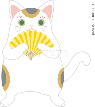 扇子を持って踊る招き猫_扇子で口元を隠す招き猫 扇子を持って踊る招き猫_扇子で口元を隠す招き猫 110841101