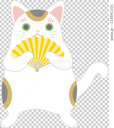扇子を持って踊る招き猫_扇子で口元を隠す招き猫 扇子を持って踊る招き猫_扇子で口元を隠す招き猫 110841101
