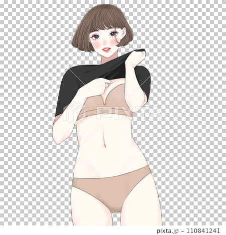 A woman in underwear flipping up her clothes A woman in underwear flipping up her clothes 110841241