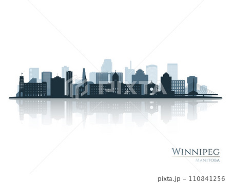 Winnipeg skyline silhouette with reflection.  110841256