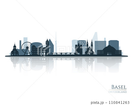Basel skyline silhouette with reflection. 110841263