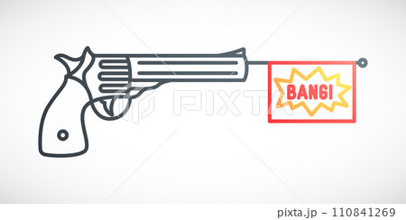 Revolver with bang flag. 110841269