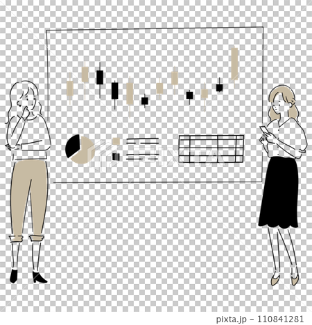 Two young Asian women enjoying investing in the stock market 110841281