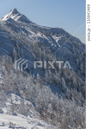 剣ヶ峰山から武尊山に向かう登山道から見た冬の剣ヶ峰山 110841469