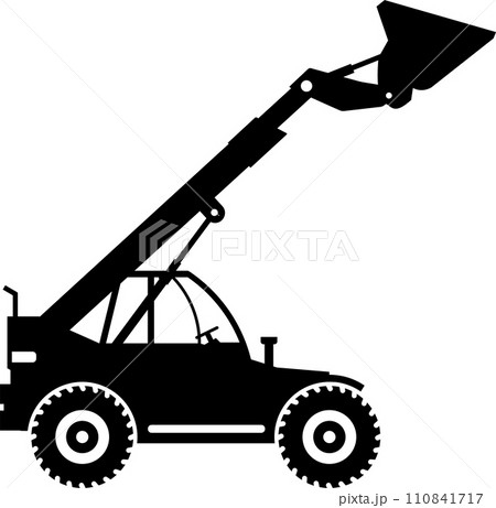 Silhouette of Compact Skid Steer Loader with Bucket and Wheels Icon in Flat Style. Vector Illustration Silhouette of Compact Skid Steer Loader with Bucket and Wheels Icon in Flat Style. Vector Illustration 110841717