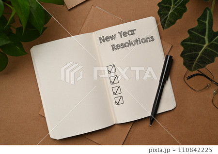 2024 New Year resolutions with list on notebook. Self improvement and development concept 2024 New Year resolutions with list on notebook. Self improvement and development concept 110842225