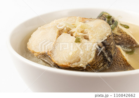 Cod soup on a white background Cod soup on a white background 110842662