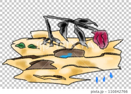 ヒビ割れた大地と乾燥した花 110842766