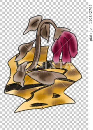 破裂的土地和乾燥花 110842769