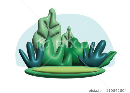 Green 3D stage with plant backdrop template for marketing materials  110842804