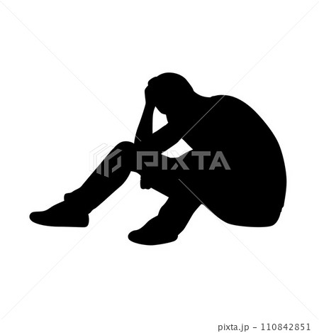 Sad man sitting and holding head, worried about something, man feeling upset, sad, unhappy or disappoint crying lonely Sad man sitting and holding head, worried about something, man feeling upset, sad, unhappy or disappoint crying lonely 110842851
