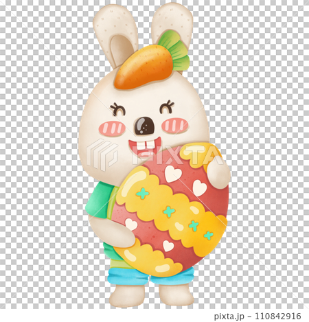 Watercolor painting of cartoon rabbit holding eggs during Easter festival Watercolor painting of cartoon rabbit holding eggs during Easter festival 110842916