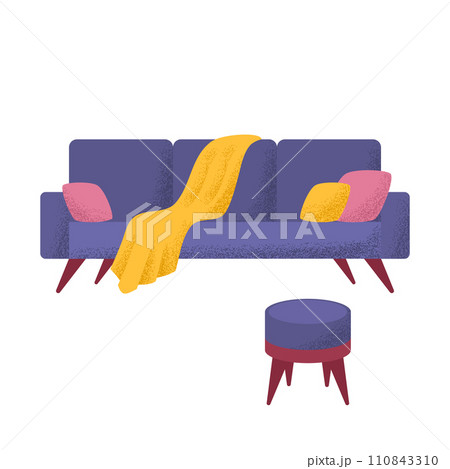 Cartoon Color Sofa and Padded Stool Set Element Home Inside Interior Concept Flat Design Style. Vector illustration of Poof Cartoon Color Sofa and Padded Stool Set Element Home Inside Interior Concept Flat Design Style. Vector illustration of Poof 110843310