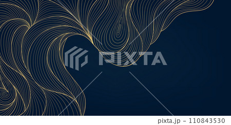Vector gold line abstract wavy background, luxury curve texture, graphic geometric element. Premium wallpaper, japanese style ocean, fancy label, premium ornament. Vector gold line abstract wavy background, luxury curve texture, graphic geometric element. Premium wallpaper, japanese style ocean, fancy label, premium ornament. 110843530