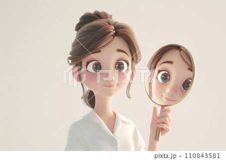 手鏡を持って肌を気にする女性-2 手鏡を持って肌を気にする女性-2 110843581