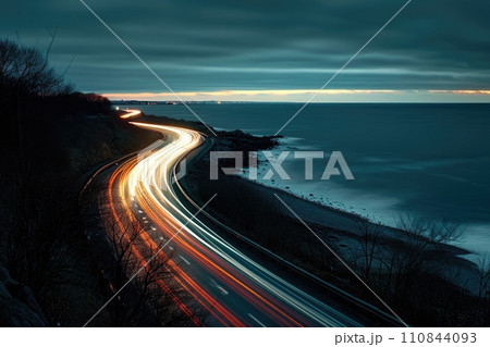 AI-generated content. Street light traffic. City scape background. Generative AI 110844093