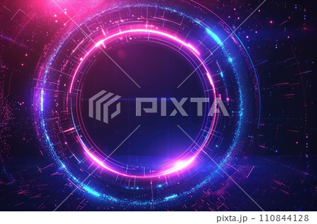 AI-generated content. Geometric circle on dark background. Futuristic technology. Generative AI AI-generated content. Geometric circle on dark background. Futuristic technology. Generative AI 110844128