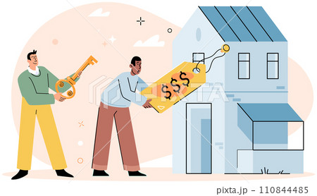 Buying and choosing housing. Vector illustration The residential arewas known for its safety and security The business location played crucial role in its success Choosing right housing option Buying and choosing housing. Vector illustration The residential arewas known for its safety and security The business location played crucial role in its success Choosing right housing option 110844485