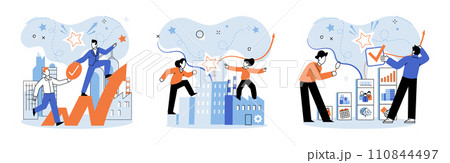 Successful business. Vector illustration. Leadership inspires and guides teams toward corporate success Strong communication and collaboration form foundation successful teamwork Partnerships thrive 110844497