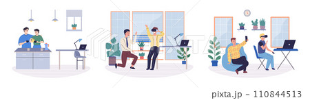 Office rest vector illustration. Taking breaks for fun and entertainment in workplace fosters sense joy and fulfillment Engaging in pastime activities during office rest breaks brings happiness Office rest vector illustration. Taking breaks for fun and entertainment in workplace fosters sense joy and fulfillment Engaging in pastime activities during office rest breaks brings happiness 110844513
