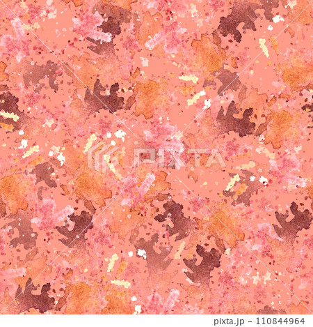 Hand-painted seamless pattern watercolor Illustration shades of autumn red spots and splashes Template texture, base for your creative design of label, card, banner, print Isolated coloured background 110844964