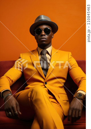 Fashionable Man in Hat and Sunglasses. Generative AI 110845463