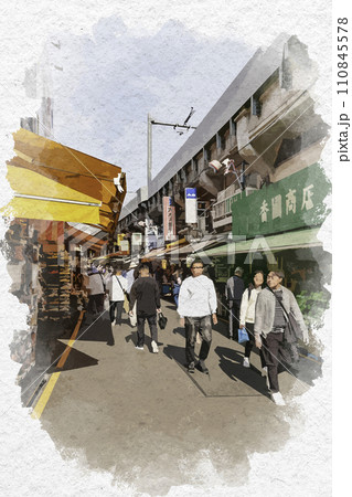 水彩画風 上野 アメ横商店街 東京都台東区 水彩画風 上野 アメ横商店街 東京都台東区 110845578