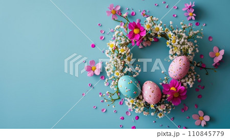 Easter Wreath with Eggs and Blooms 110845779