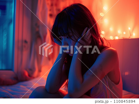 AIイラスト、落ち込む女性 AIイラスト、落ち込む女性 110845894