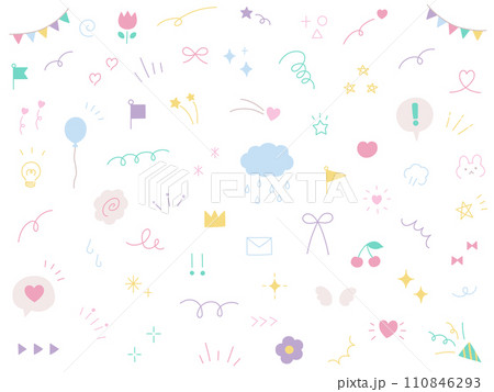 シンプルな飾りイラストセット。ベクター、ハート、かわいい シンプルな飾りイラストセット。ベクター、ハート、かわいい 110846293