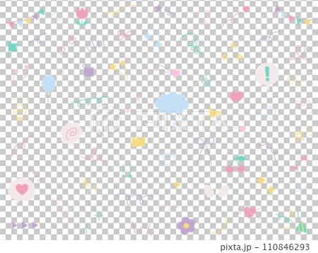 シンプルな飾りイラストセット。ベクター、ハート、かわいい シンプルな飾りイラストセット。ベクター、ハート、かわいい 110846293