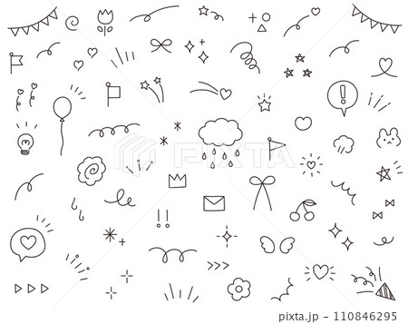 シンプルな飾りイラストセット。ベクター、ハート、かわいいのイラスト 