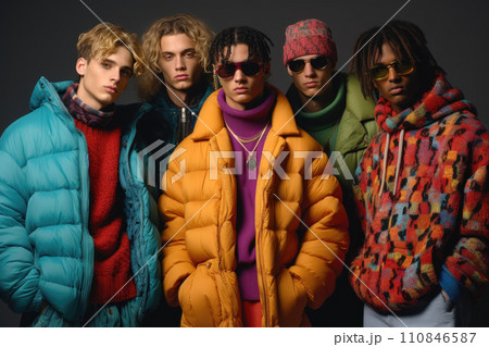 Trendy Young Men Sporting Winter Fashion. Generative AI 110846587