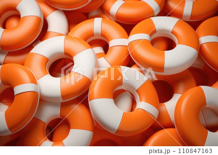 Orange and white life preservers. Generative AI Orange and white life preservers. Generative AI 110847163