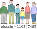 中高生のいる三世代家族　横に並んで 110847465