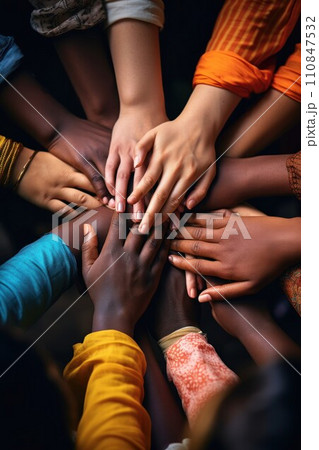 Unity in Diversity. Multiracial Hands Together. Generative AI Unity in Diversity. Multiracial Hands Together. Generative AI 110847532