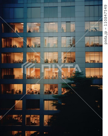 Evening Ambiance in Corporate Office Building. Generative AI 110847549