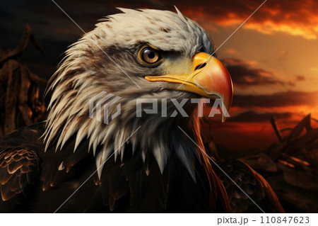 Majestic Eagle Portrait with Dramatic Sunset. Generative AI 110847623