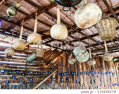 Wall decorated with evil eye nazar, eye-shaped amulet, in Turkey Wall decorated with evil eye nazar, eye-shaped amulet, in Turkey 110848279