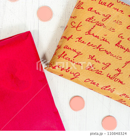 Delivery mail post postal packages red and craft paper Delivery mail post postal packages red and craft paper 110848324