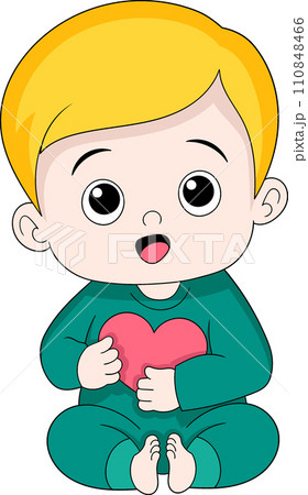 Valentine's Day illustration, baby boy sitting hugging love Valentine's Day illustration, baby boy sitting hugging love 110848466